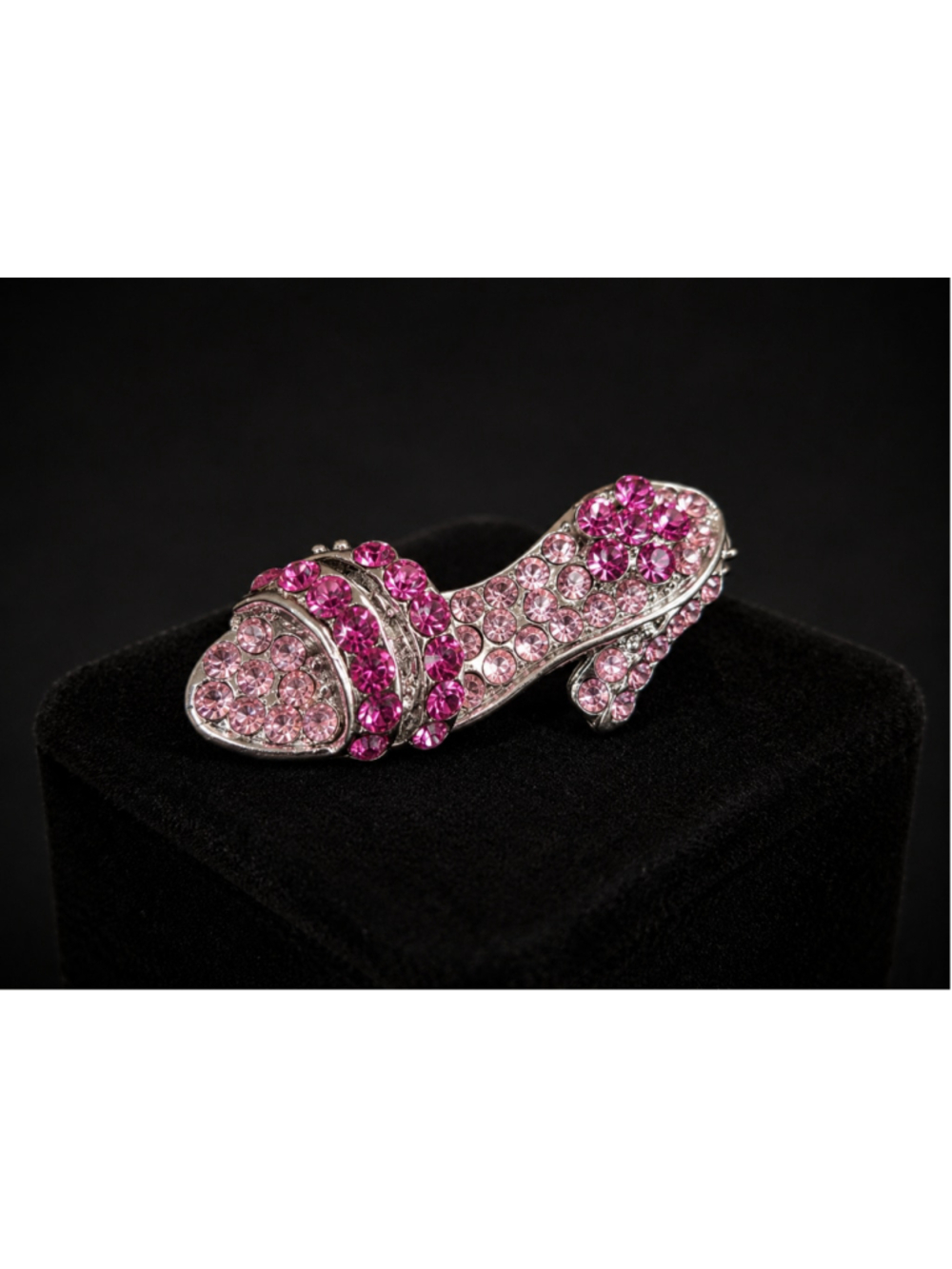 Vintage Pink Rhinestone High Heel Shoe Brooch Silver Tone Fashion Pin Glam Gift